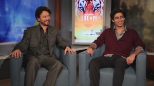 Irrfan Khan (L) and Suraj Sharma (R)  both play Pi Patel in Life of PI.